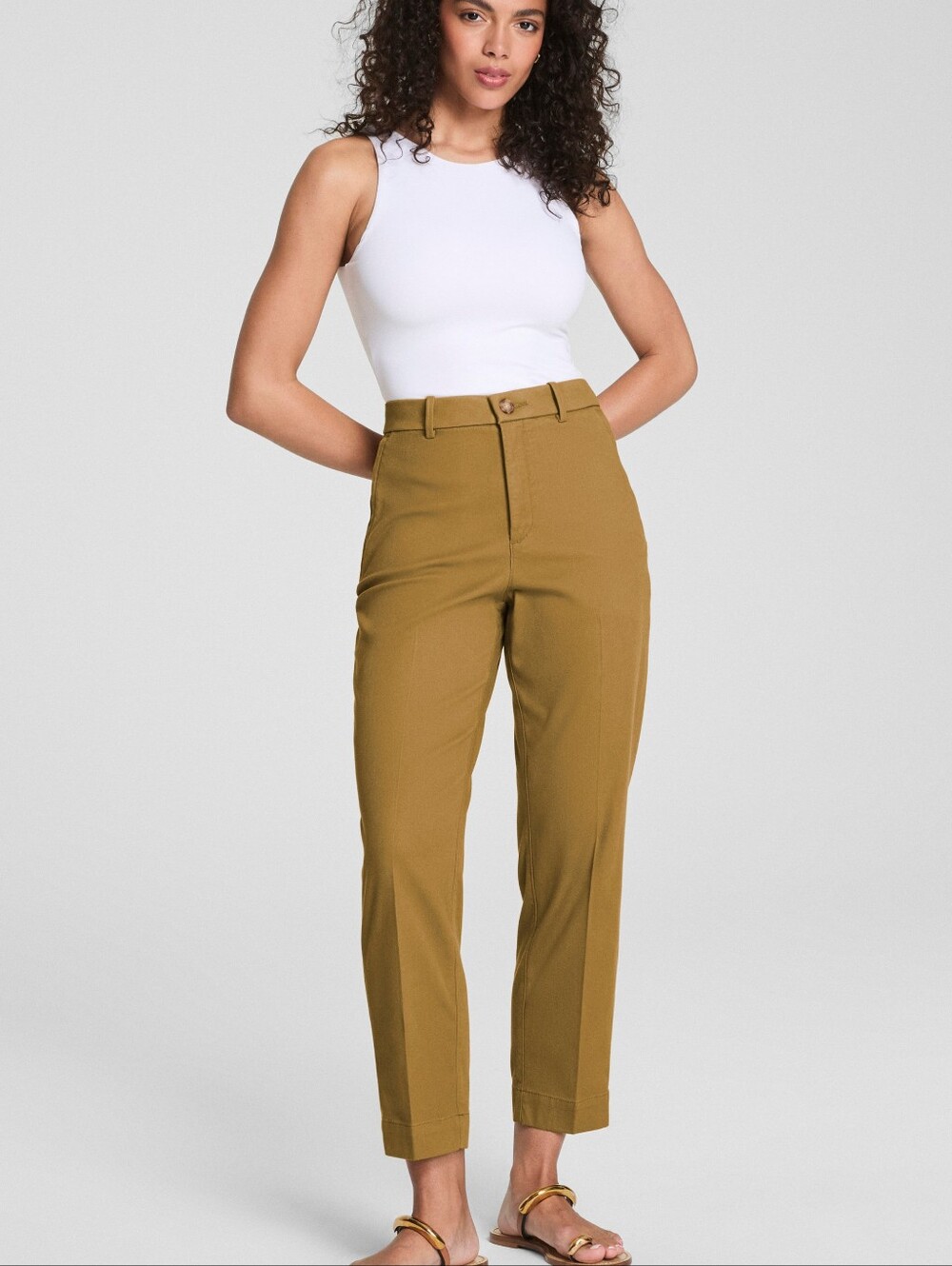 Spanx Supersmooth Stretch Twill Cropped Chino Pants Sz Lg Preppy Back To School